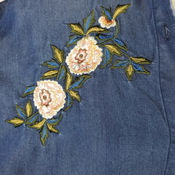 Zara Basic Z1975 Embroidered Denim Button Top - Picture 7 of 8
